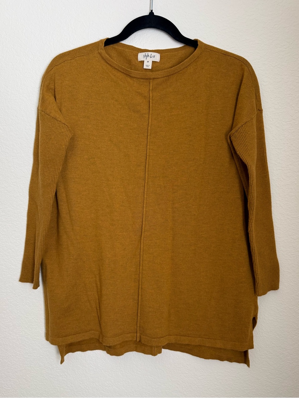 Style & Co | Mustard Yellow High Low Crewneck Sweater